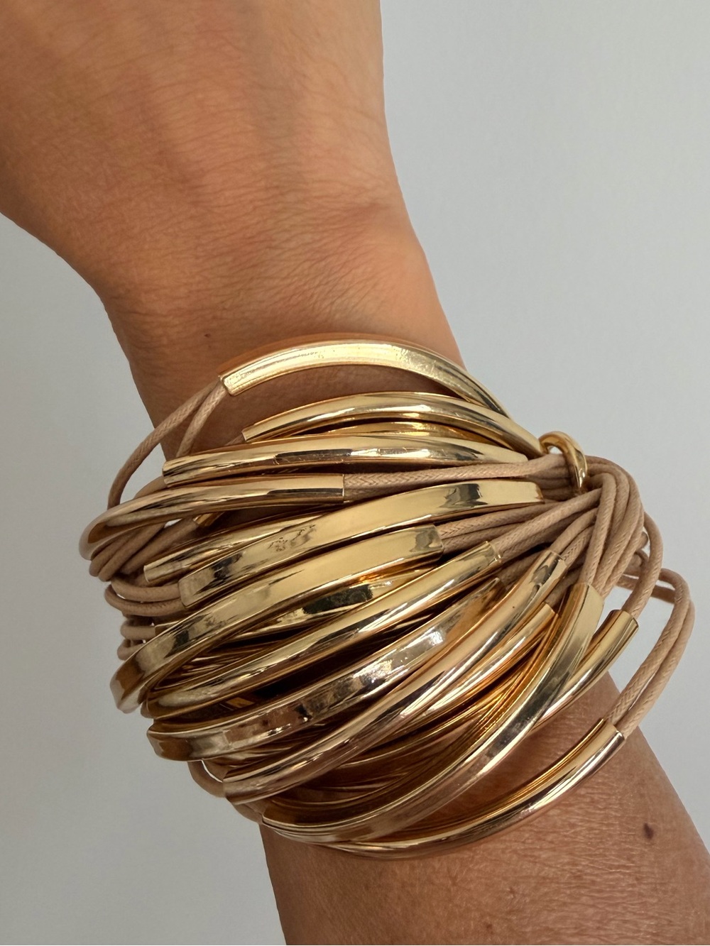 A|X Armani Exchange Gold Multi-Band Wrap Bracelet with Beige Cord 💛✨